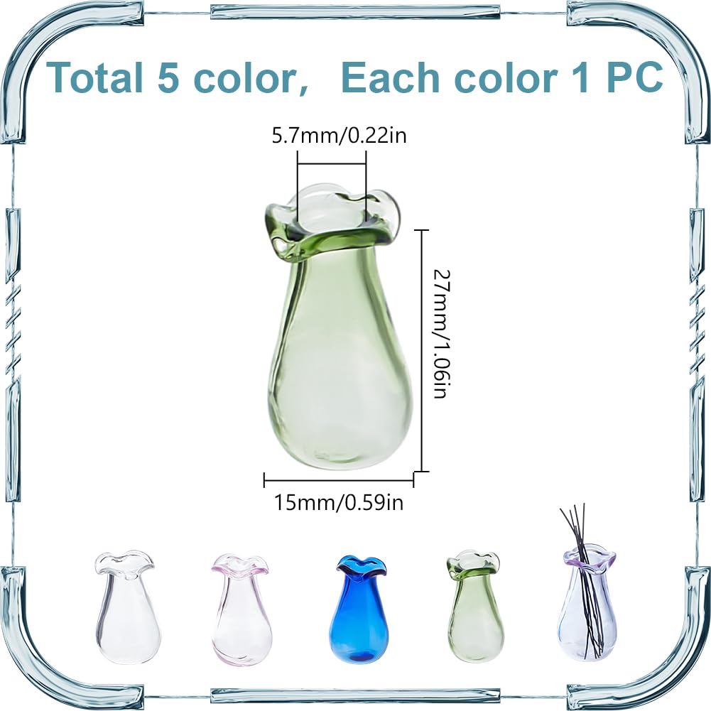 DELORIGIN 5Pcs Cat Whiskers Mini Flower Vase 1" Miniature Bud Vases Tiny Glass Vase for Micro Landscape Accessories Decorations Dry Flowers Bud Succulent Holder DIY Ornament Table Festival Decor - Image 2