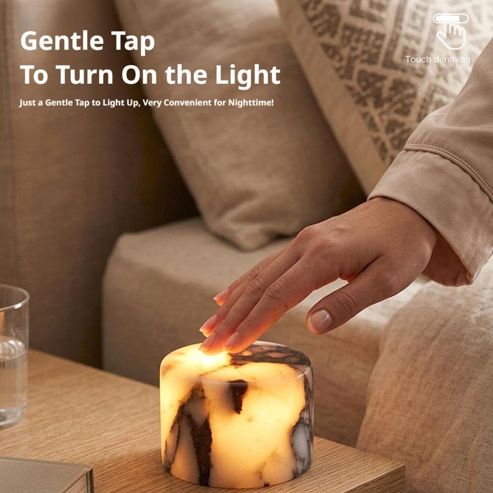 Veilleuse Rechargeable en marbre, Lampe de Table en Pierre à intensité Variable Tactile avec Port USB-C