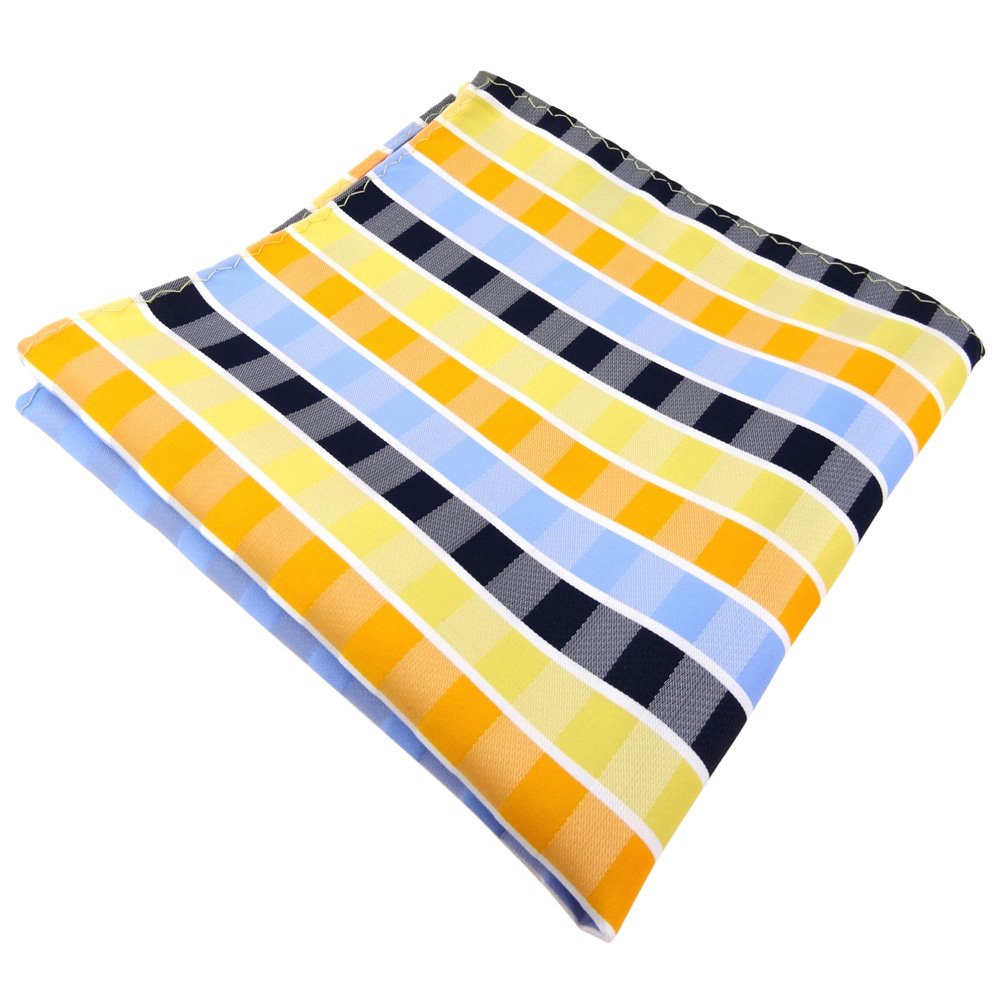 Fazzoletto Da Tasca Blu E Bianco A Righe | Pizzo Quadrato 30x30 Cm | Puro Poliestere | Accessorio Moda Uomo