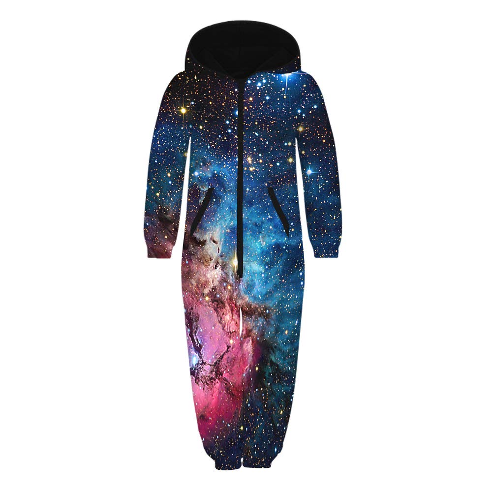 LANYU New 3D Galaxy Printed Jumpsuit Boys Girls Long Sleeve Hooded Bodysuit Kids Clothes