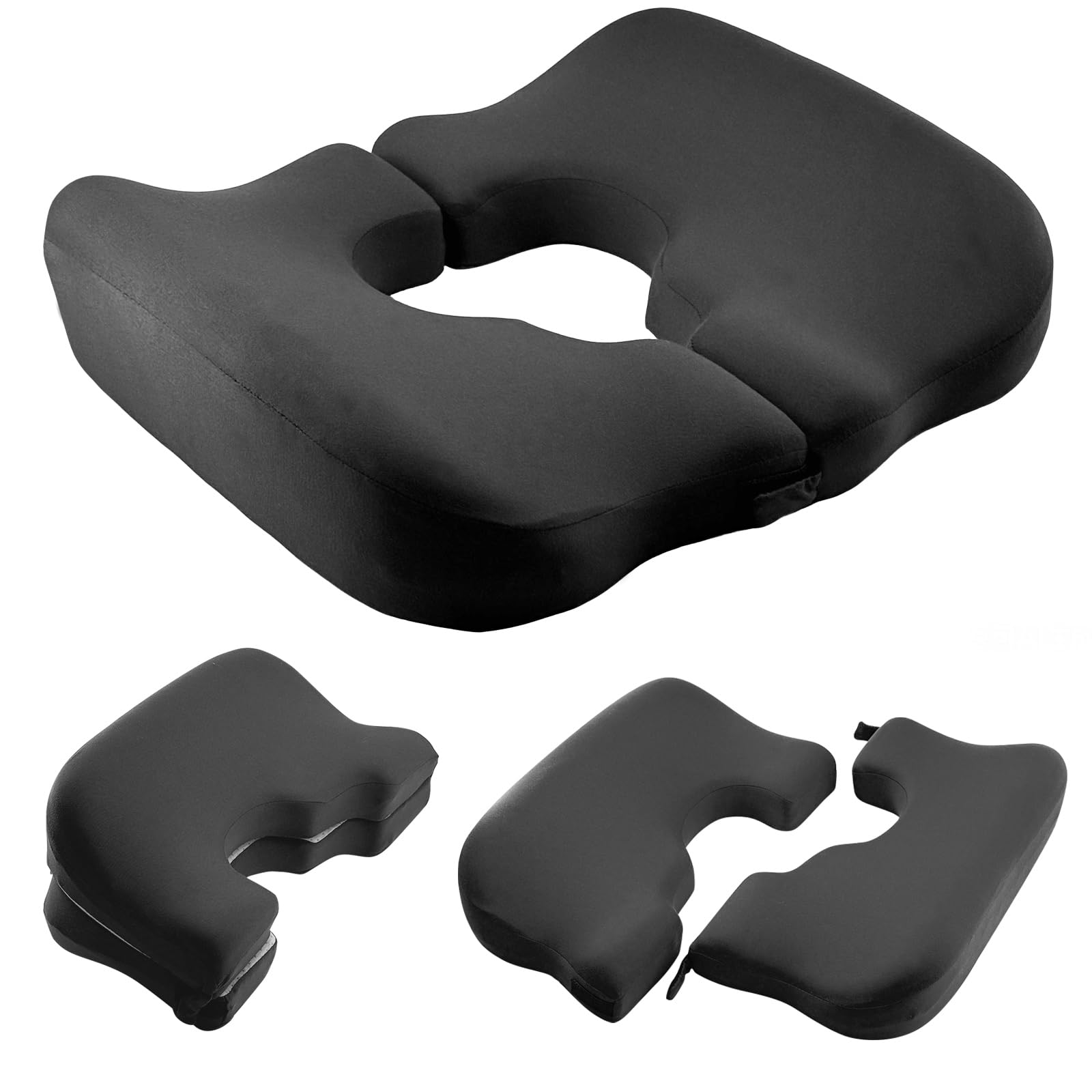 Almohada de dona de 4.5 pulgadas para dolor de coxis, almohada 100% de espuma viscoelástica para aliviar la presión, cojín grueso antiescaras - Almohada de apertura en forma de T - Gris oscuro