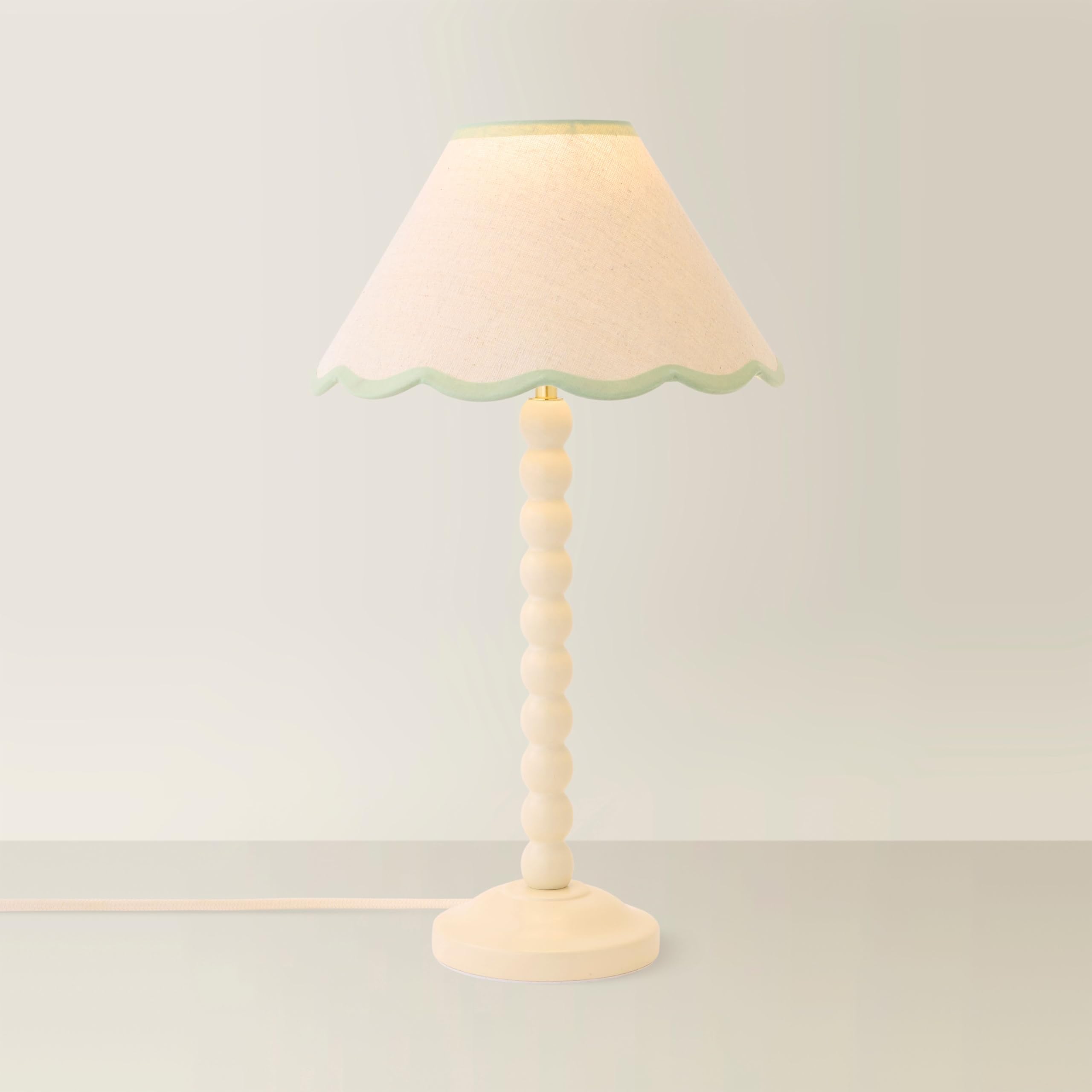 Valuelights Bobbin Green Trim Linen Shade Cream Bobble Table Lamp With Bulb from B&Q