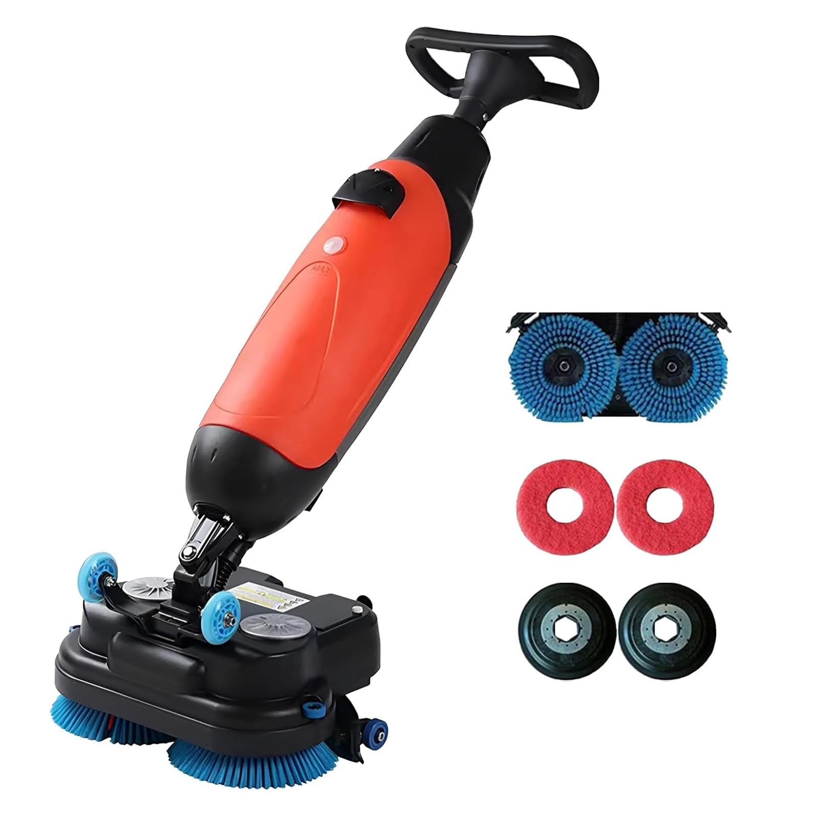 LURECAQING Compact Walk Behind Commercial Floor Scrubber Dryer, 2 Adjustable Brushes with Dual Pads & Drivers, Cordless, Rechargeable Lithium Battery,360°Steering for Workshops