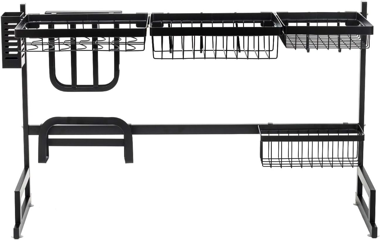 Get Discount Offer Sorbus Over-The-Sink Dish Drying Display Rack Stand, Draining Rack Sink Organizer with Utensil Holder Hooks for Kitchen Counter Storage Organizer for Dishes, Utensils, etc (Black)