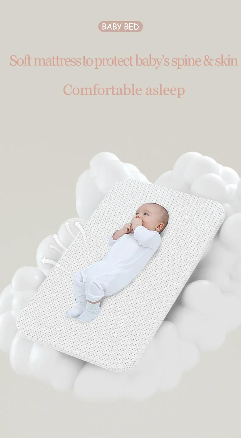 Moisés de noche para bebé, cuna portátil 4 en 1 con columpio automático, control remoto, altura ajustable, modos multiescena, temporizador de 8/15/30 minutos (beige)