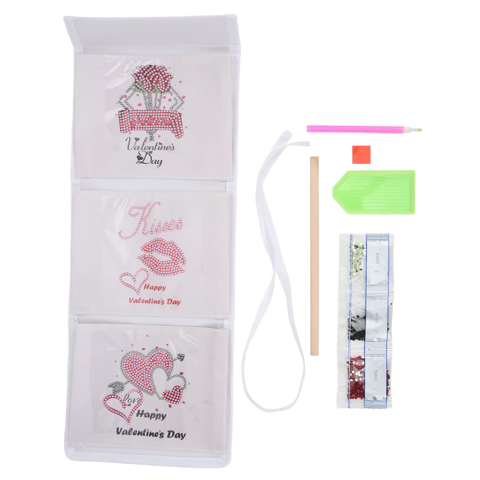 Hanging Storage Bag 3 Pockets Handwork Rhinestone Fabric Washable Folding Organiser for Bedroom Bathroom Office