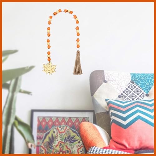 Miniatura 6 de Guirnalda de cuentas de madera de Acción de Gracias con hojas de arce y borlas, decoración de guirnalda de cuentas de otoño, guirnalda de cuentas de