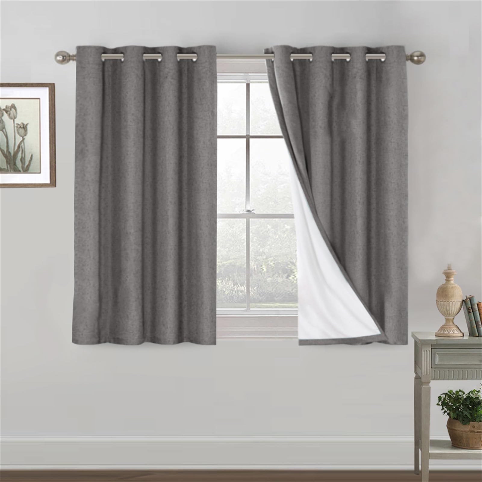 Rideaux occultants en lin gris W52xH45 pour salon et chambre