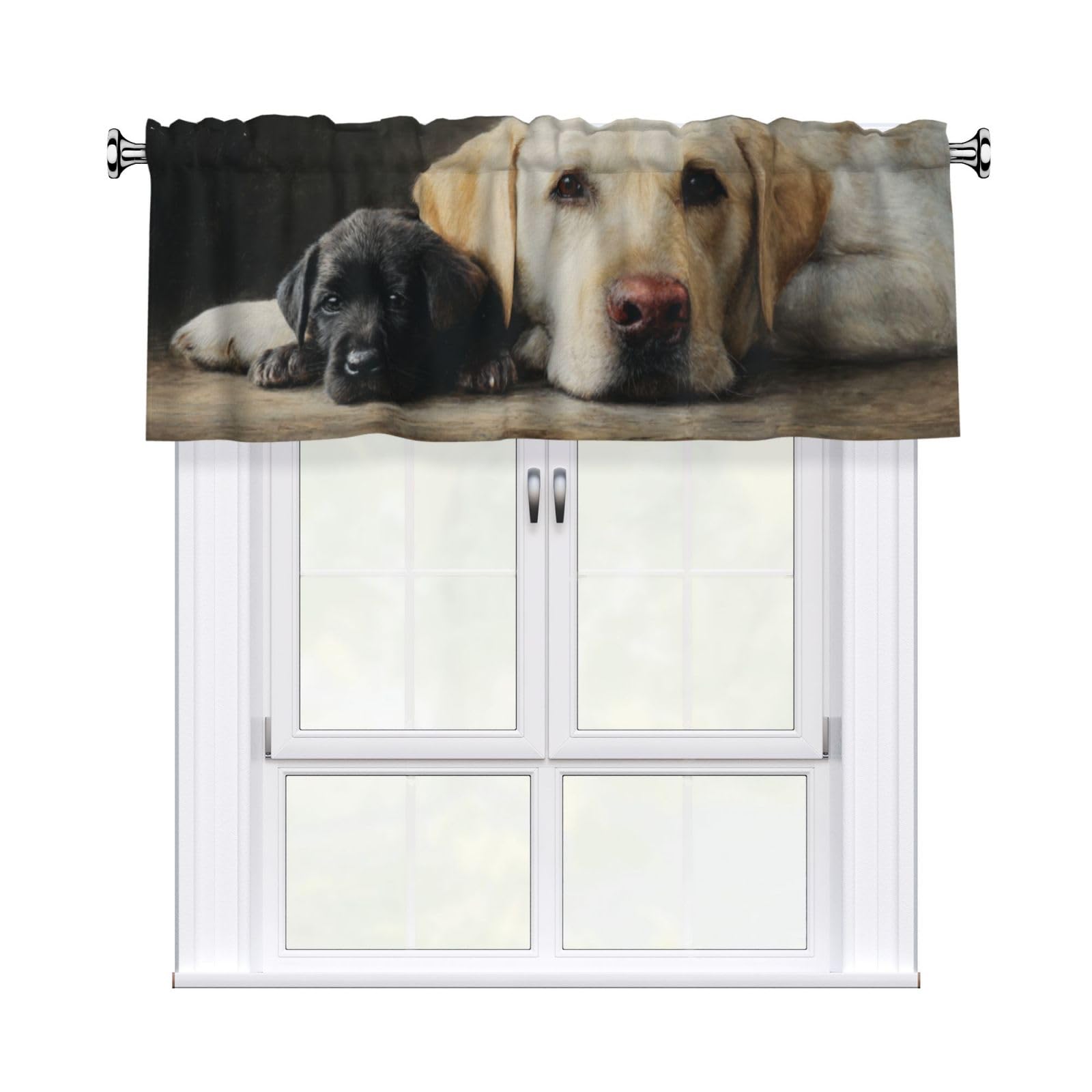 Woshuwo Labrador Dog And A Puppy Valances For Windows Rod Pocket Window Treatment Short Curtains For Kitchen Living Room Bedroom Decor 54x18in