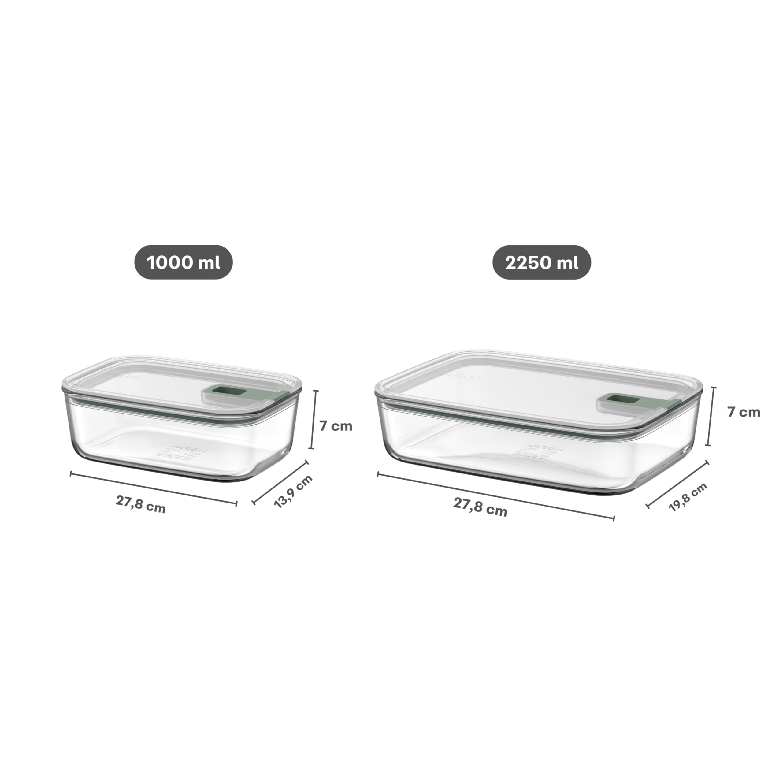 Mepal - Táper de cristal EasyClip 3 piezas - Caja de almacenamiento con tapa y cierre deslizante - Apto para microondas, vaporera, horno, frigorífico y congelador - 2x 1000 + 2250 ml - Nordic sage