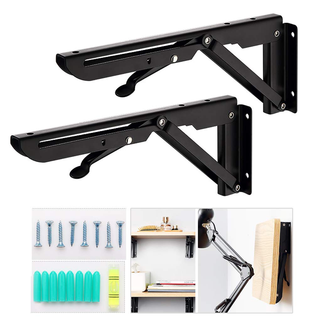 Shelf Bracket Folding 2Pcs,Multifunctional Foldable Shelf Support Wall Mounted,Heavy-Duty Brackets,Triangle Shelving Brackets,With Accessories,Load Capacity 100Kg(25Cm/10In)