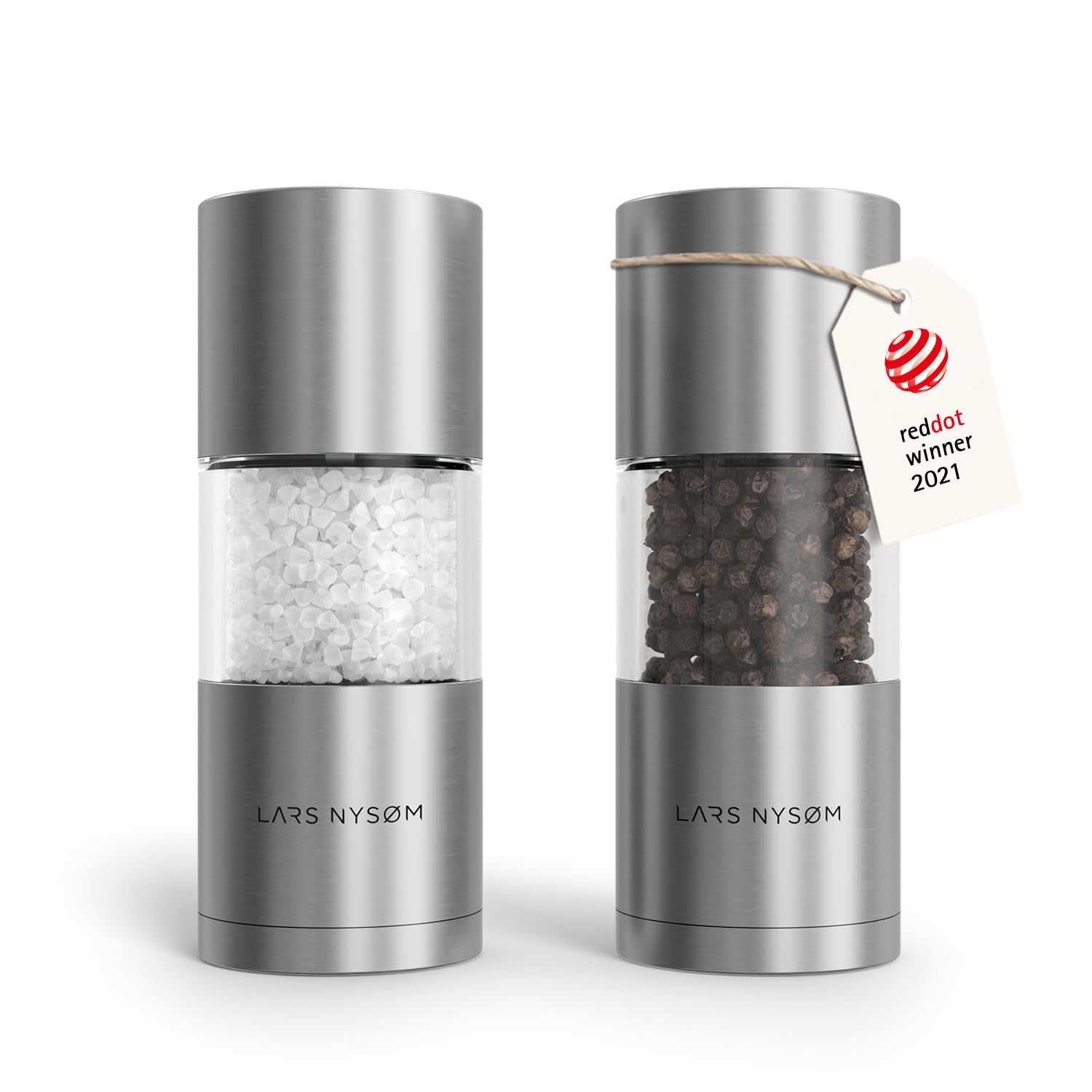 Lars NysØM Set Di Macine Per Sale E Pepe In Acciaio Inossidabile Con Macinino In Ceramica Regolabile 2 Pezzi I Designer Spice Mill Set (Stainless Steel)-image