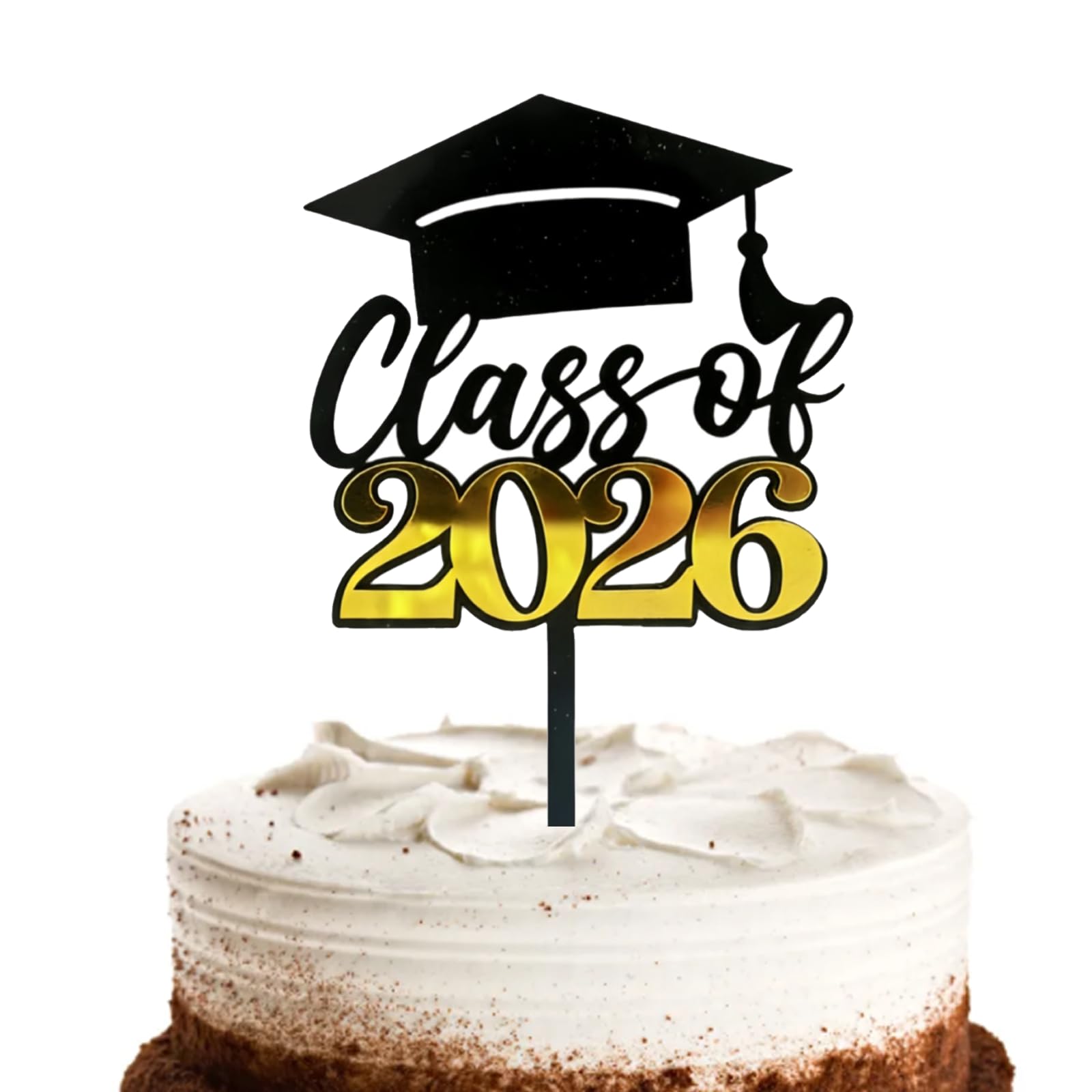 2026 Graduation Decorations Cake Topper, Class of 2026 Graduation Cake Topper Black Gold Acrylic Bachelors Hat Graduate Cap Pattern Caketoppers Graduate Party Food Fruit Cocktail Picks