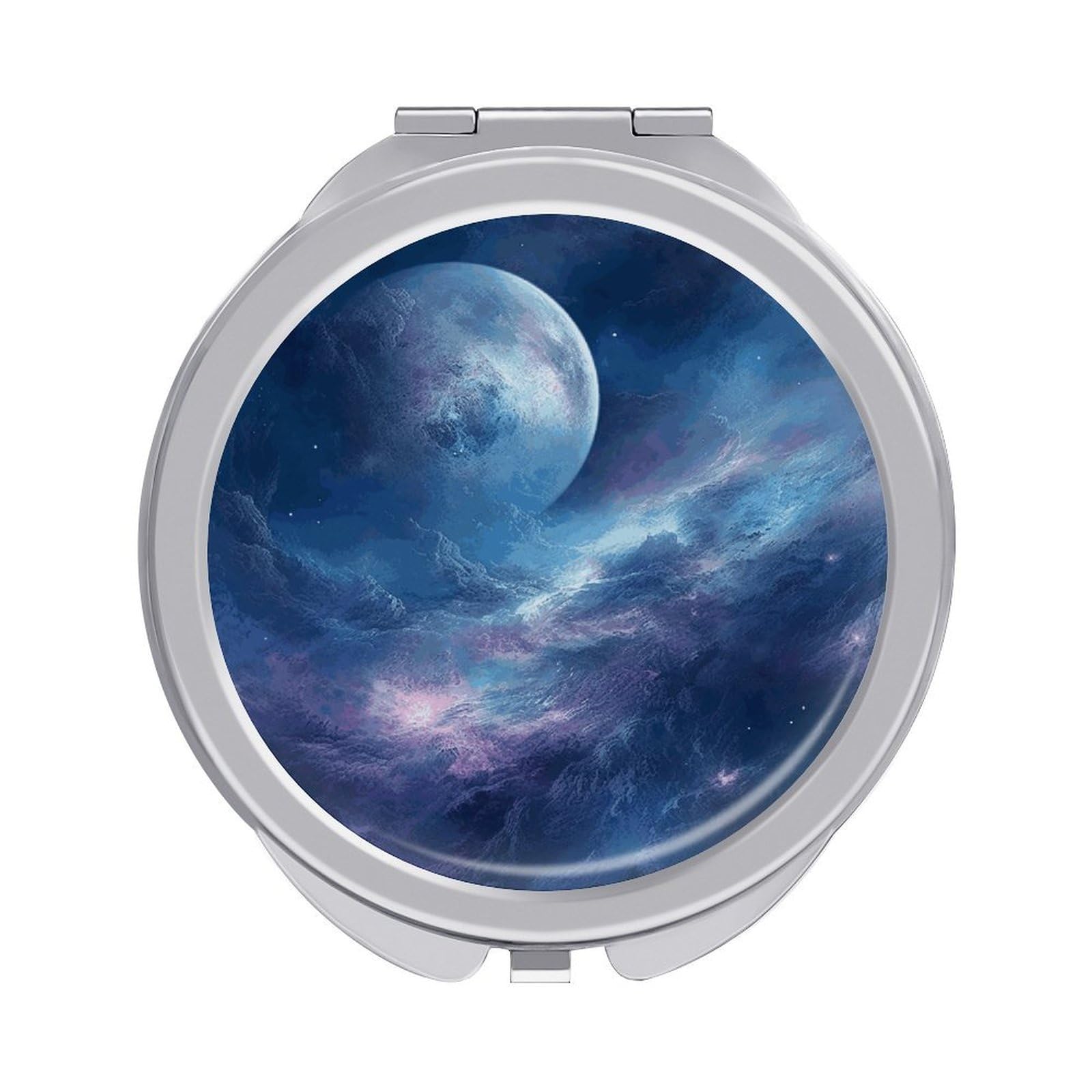 Fekiloot Style Nebula And Moon Travel Makeup Mirror Handheld Compact Mirror Portable Pocket Mirror Double-Sided 1X/2X Magnifying For Handbag And Purses