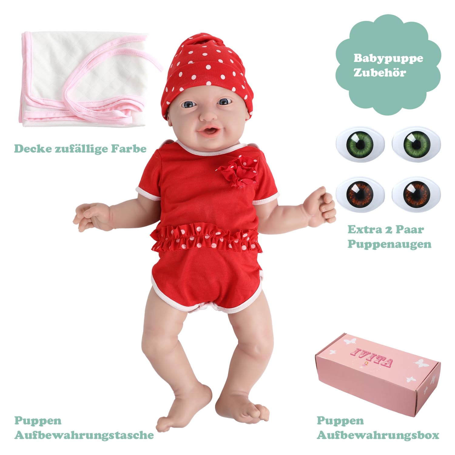 IVITA Silikon Reborn Baby Puppe Offener Mund Neugeborene Zwillinge Babypuppe Weiche Babypuppe Kann Schnuller Fressen Mädchen 30CM