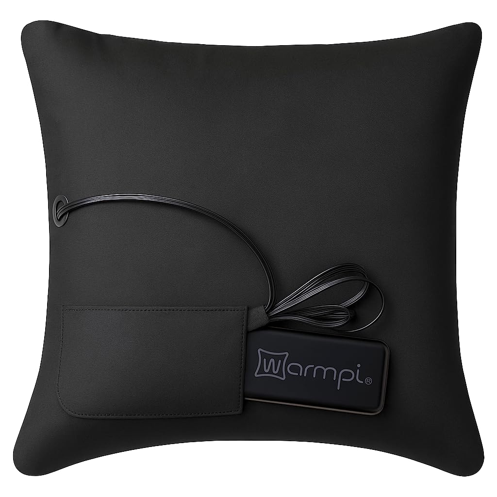 Cojín térmico incluido Warmpi® Powerbank - Velvet Cognac/Copper - La almohadilla decorativa calentada funciona de forma inalámbrica, pero también a través de una toma de corriente o USB