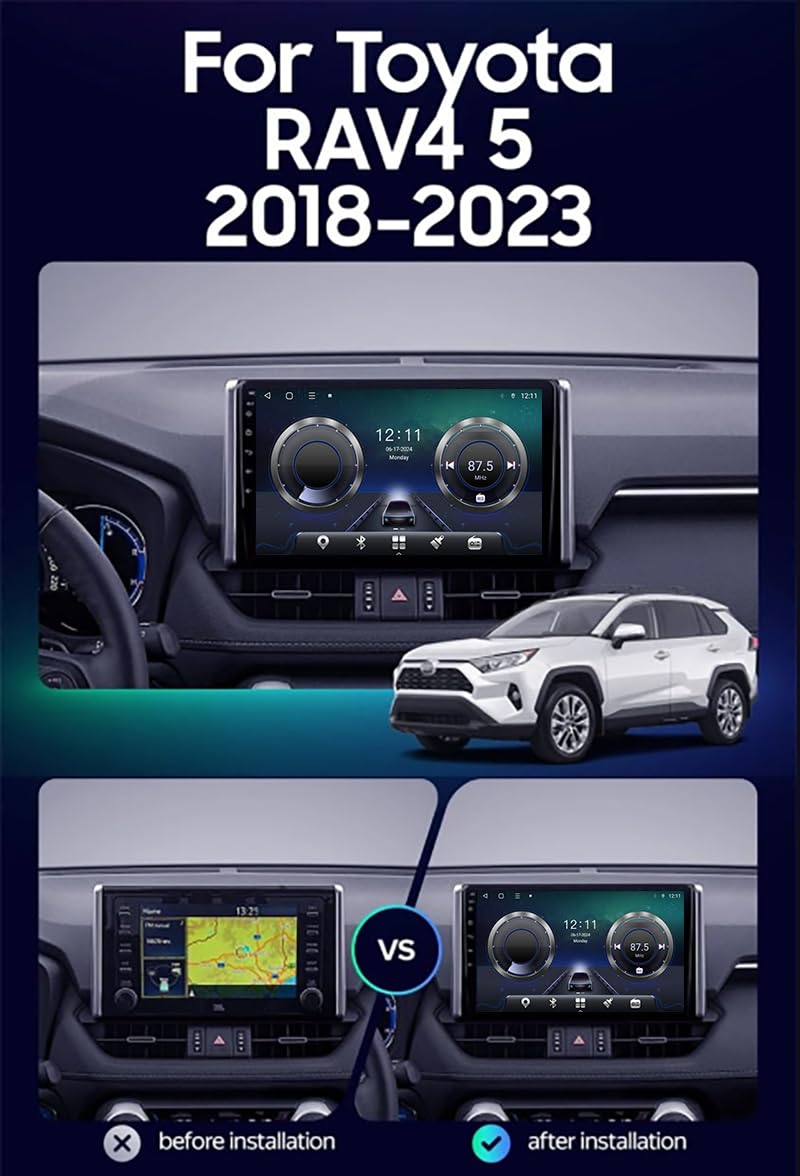 Autoradio Android 15 pour Toyota RAV4 XA50 2018-2023 9'' Écran Tactile Capacitif Bluetooth Auto Radio Lecteur De Voiture Mirrorlink Fonction Bluetooth RDS AM FM USB,8Core4G+WiFi12G+256G