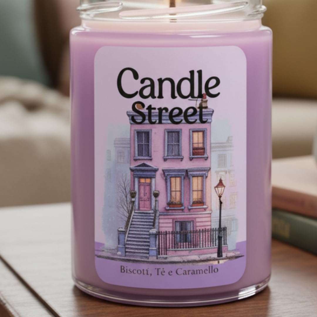 Candle Street Duftkerze Wohnzimmer a Notting Hill 500 g | Kekse, Earl Grey und Karamell | Kollektion Sfumature d'Winter | Große Kerze im Premium-Glas, 120h