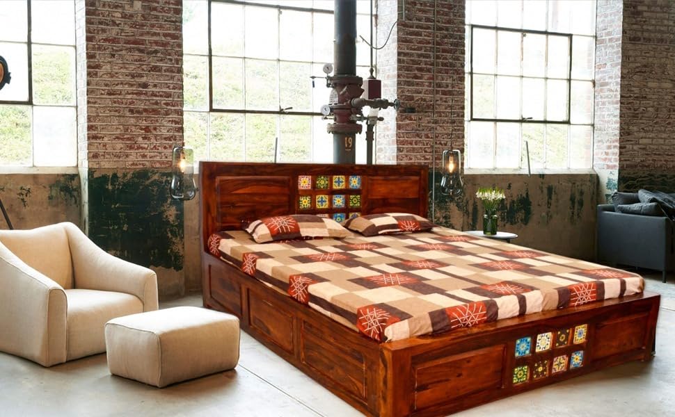 Shisso FurnitureSheesham Wood Queen Size Double Bed with Storage Box for Living Room, Bed Room Solid Wood Queen Box Bed | Finish Color - Honey Brown 3, DIY-image-29