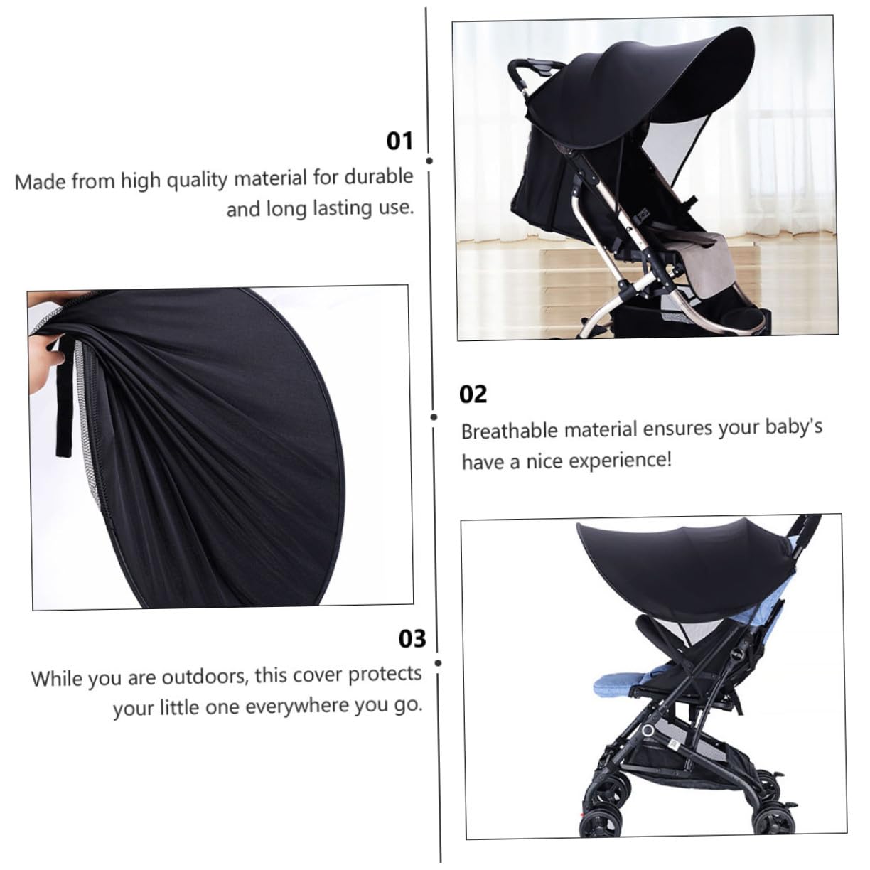 Full-Cover Stroller Sunshade Canopy with Breathable Mesh UV Protective Cloth Fit Lightweight and Easy to Install for Outdoor Use