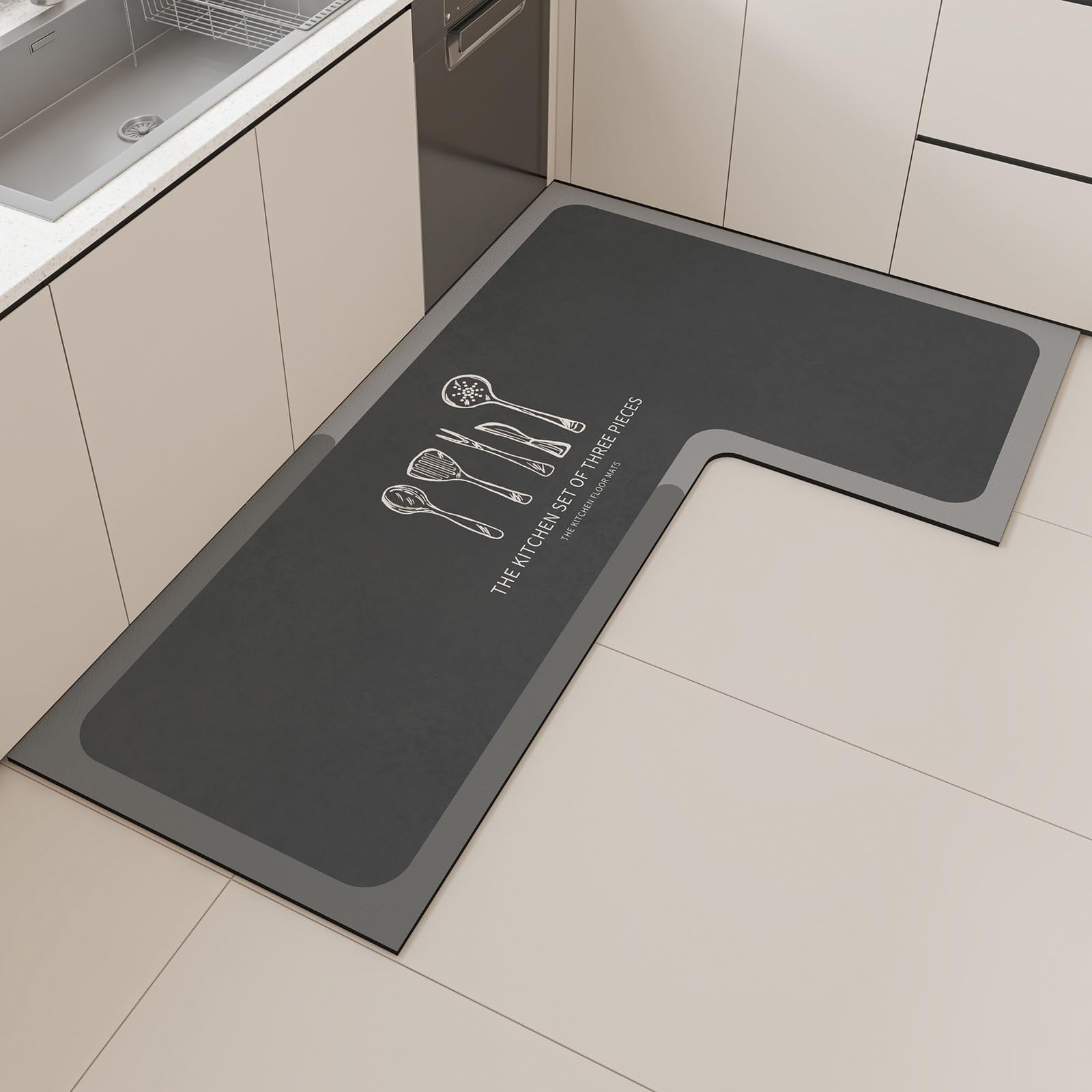 Tapis sol cuisine super absorbant en L 80x120x45cm pour équiper un angle d'évier