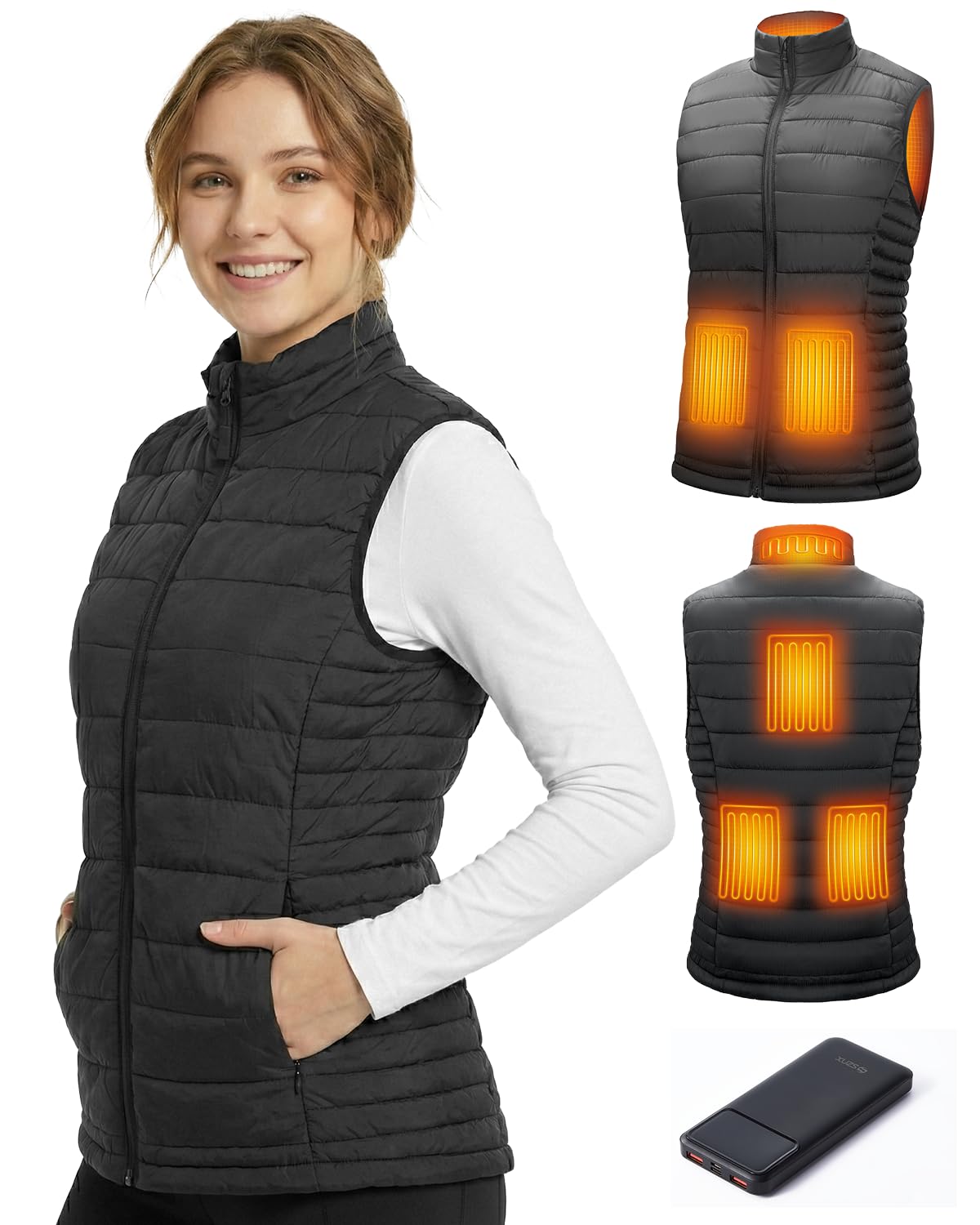 SZNX Gilet Chauffant Femme avec Batterie Incluse – Veste Chauffante Électrique 6 Zones, Gilet Chauffant Hiver Femme 3 Niveaux, Sans Manche, Veste Chauffante Extérieur Froid, Noir