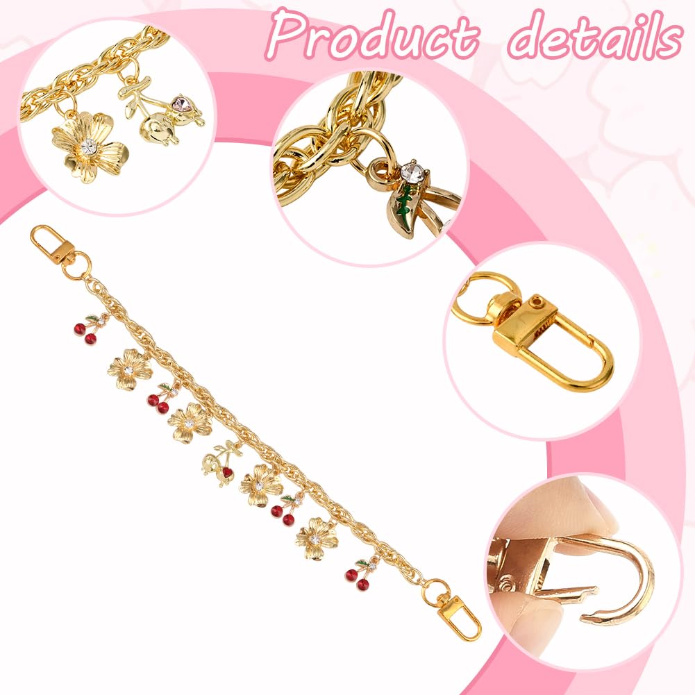 SUNNYCLUE 2Pcs 25.5 to 26cm Cherry Handbag Chain Gold Bag Chain Extender Metal Short Flower Cute Fruit Handle Shoulder Strap Replacement Extension for Purse Tote Crossbody Diy Supplies Wedding Party - Image 3