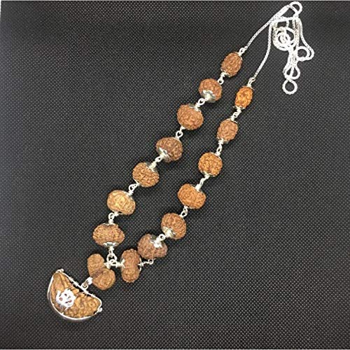Siddha Rudraksha Mala en argent pur de 14-16 mm façonné à la main pour la méditation