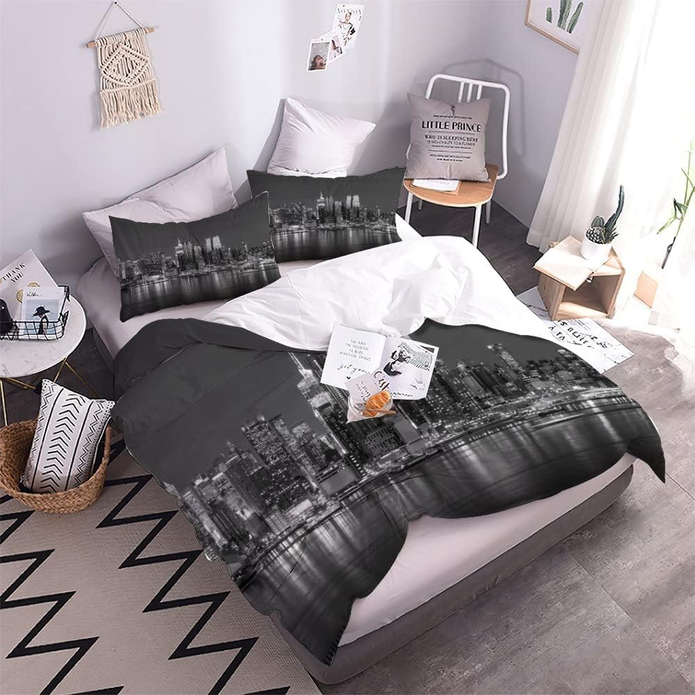 Set Copripiumino Matrimoniale 260x240 New York Città di Notte Biancheria da Letto New York in Morbida Microfibra Stampe 3d Copripiumini e 2 Federe C69