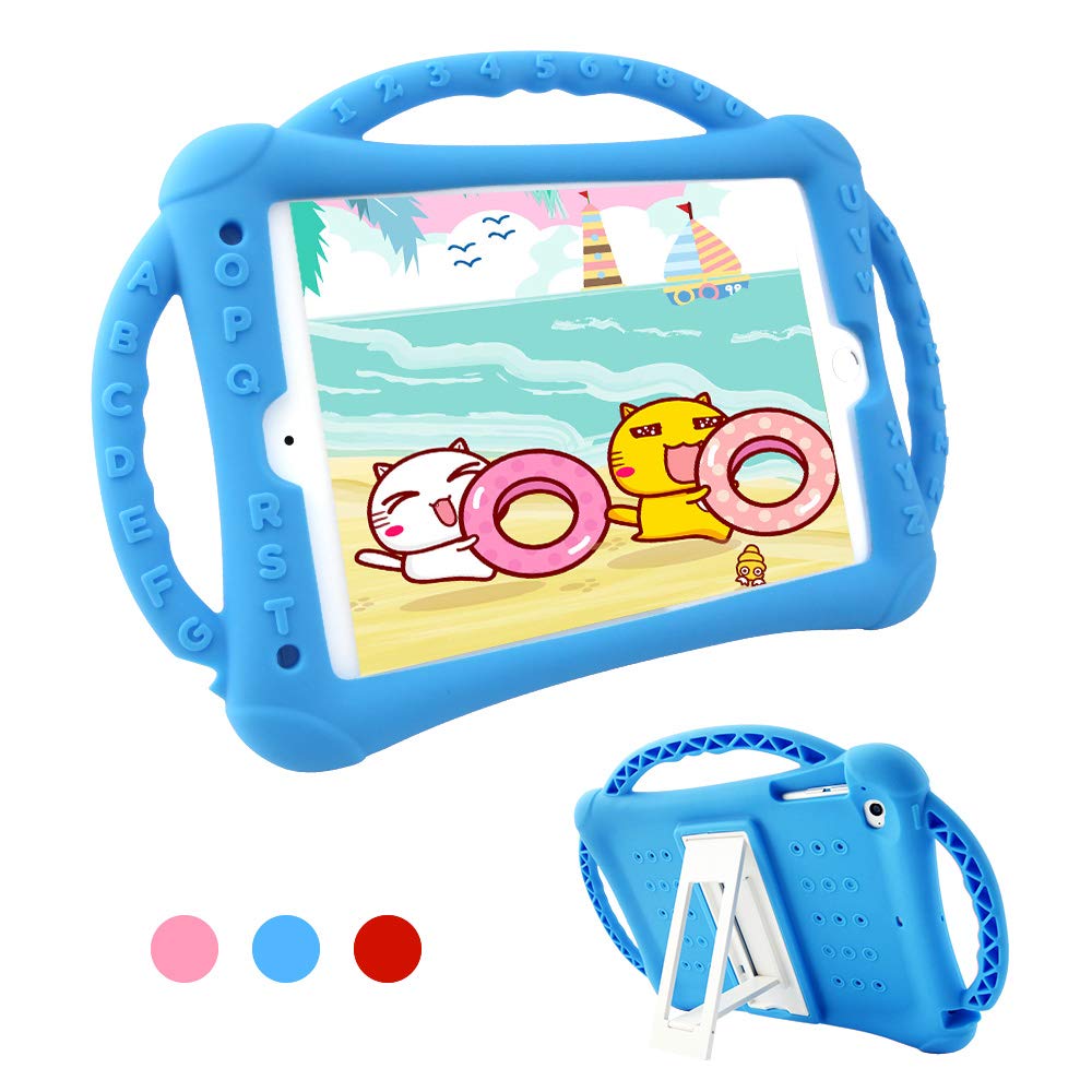 iPad Mini 5 4 3 2 1 Case for Kids, Dwopar Shockproof Protective Silicone Rubber Case with Handles and Bracket for Apple iPad Mini /Mini2/Mini 3/mini4 Tablet - Blue