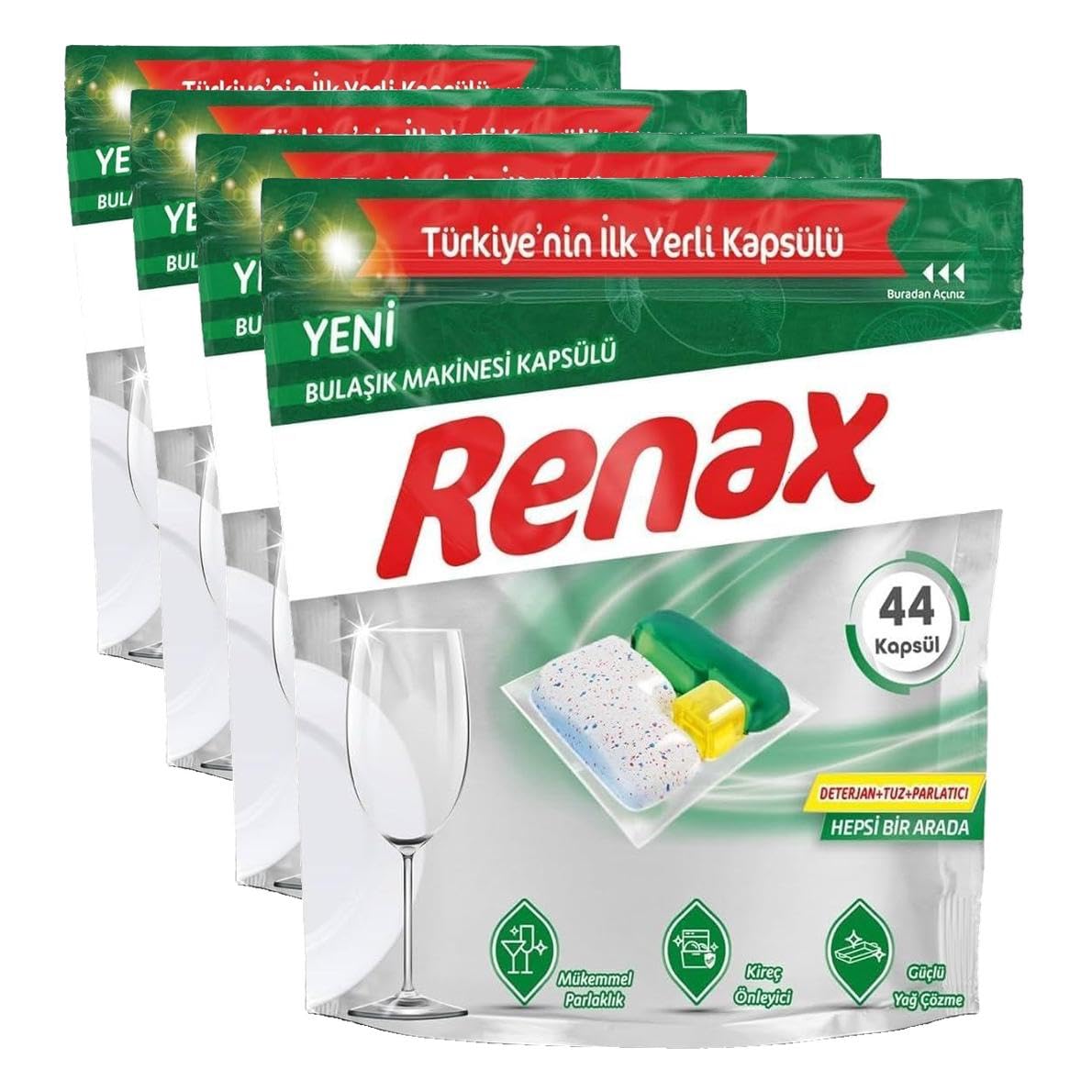 Renax Bulaşık Makinesi Kapsül Deterjanı 44 Adet (4 paketi)