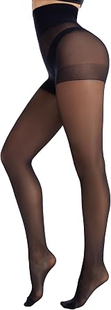 DORALLURE Women 20D Seamless High Waist Black Tights Sheer Control Top Pantyhose with Yoga Waistband Tummy Control Warm Belly