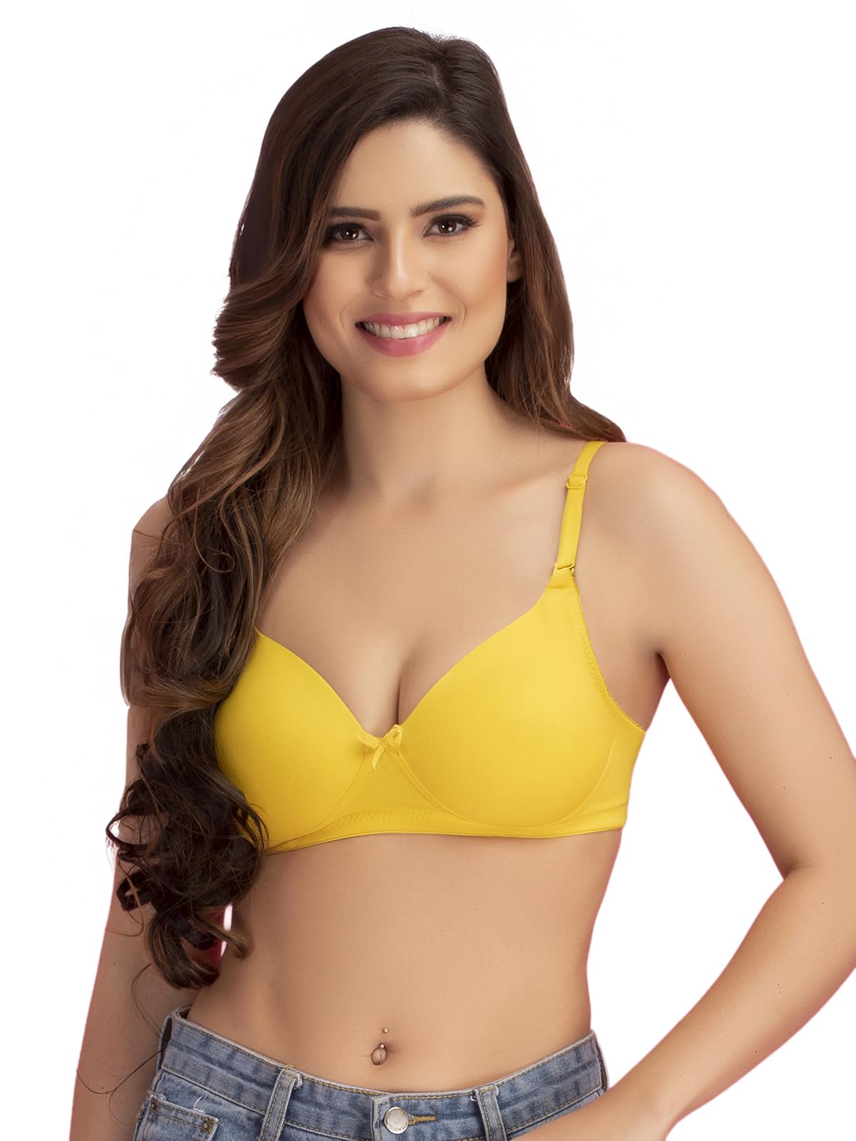 Clovia Womens Cotton Rich Padded Demi Cup Non-Wired Push Up Bra Light Yellow, yellow, 34B