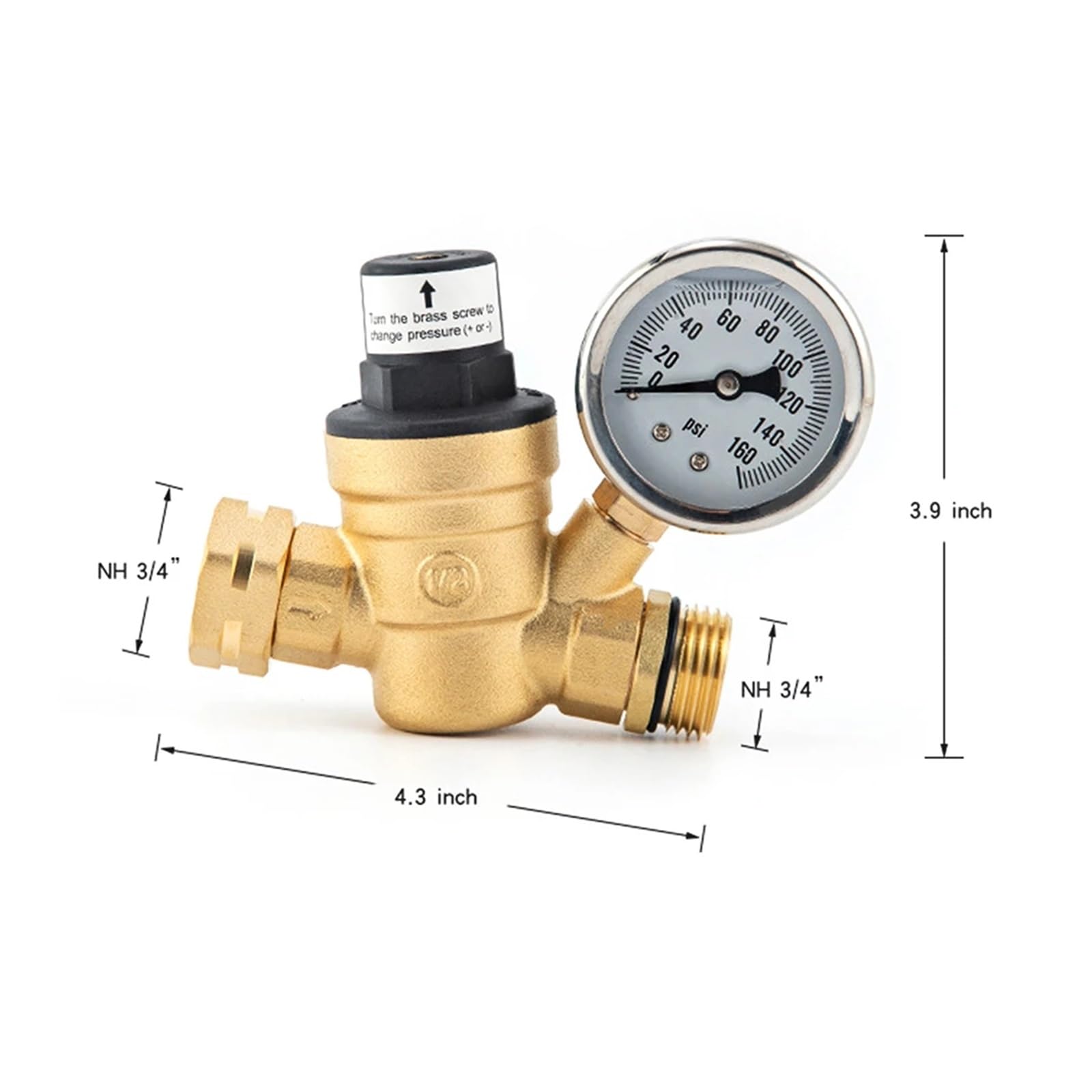 Zawór regulatora ciśnienia wody, mosiężny, bezołowiowy, regulowany reduktor z manometrem 0-160 PSI