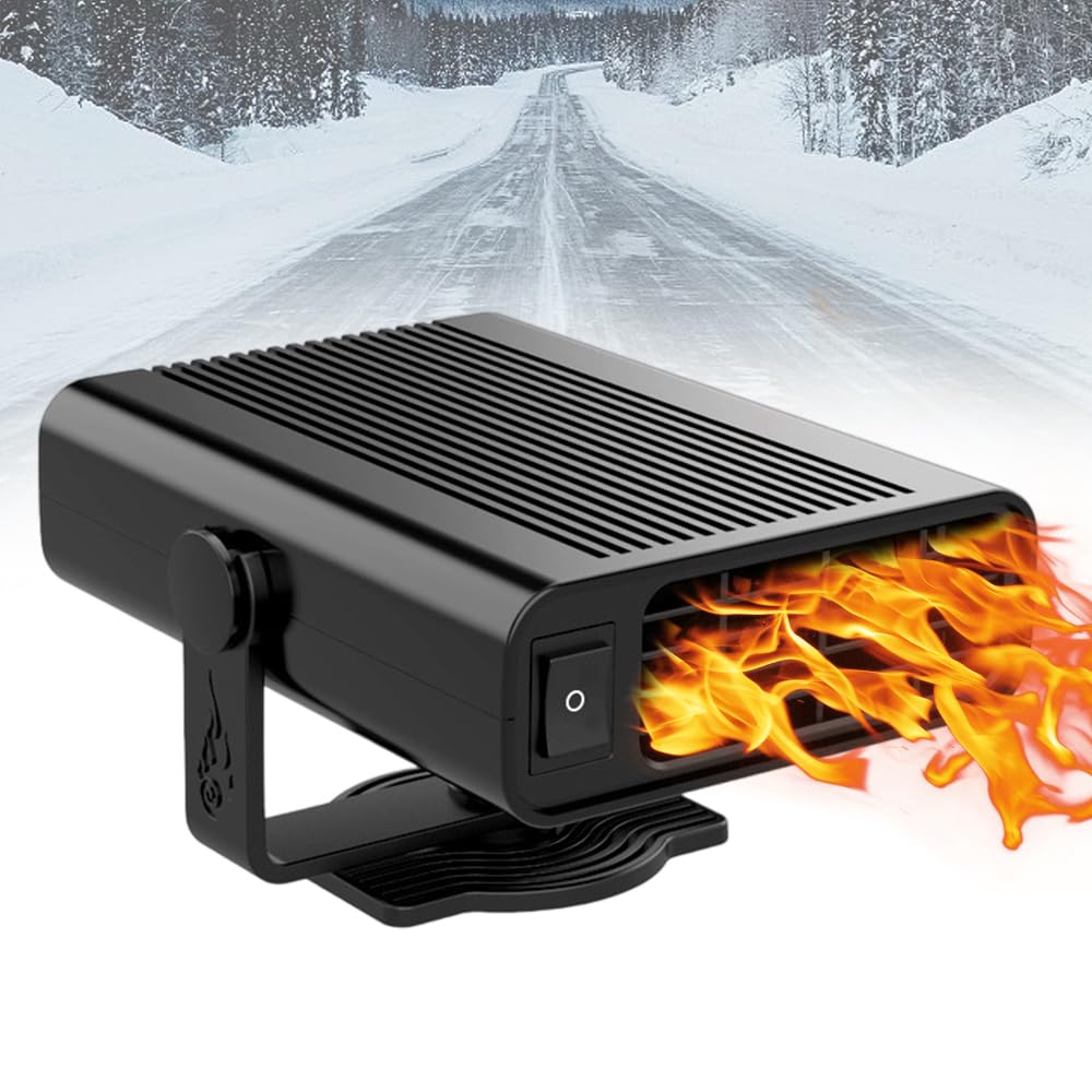 Chauffage Soufflant de Voiture, 12 V 120 W Chauffage de Voiture, 2 en 1 Chauffage Voiture Pivotant à 360°Désembueur et Dégivreur avec Base Rotative, Allume Cigare pour Pare-Brise de Voiture