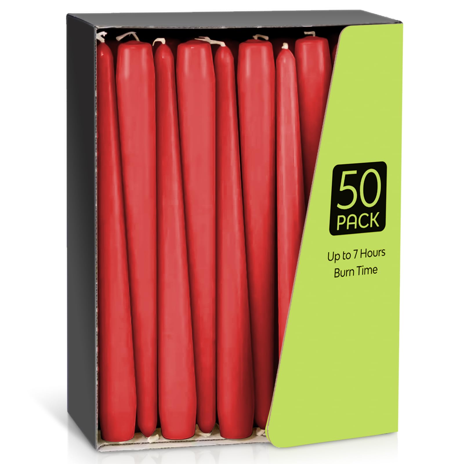 Taper Dinner Candles, Non-Drip Table Candle Sticks, 7 Hour Burn Time Long Candles, Paraffin Wax with Cotton Wicks, Unscented Candlesticks Gift Set, for Restaurant Home Christmas (Red, 50 Pack) — image 1