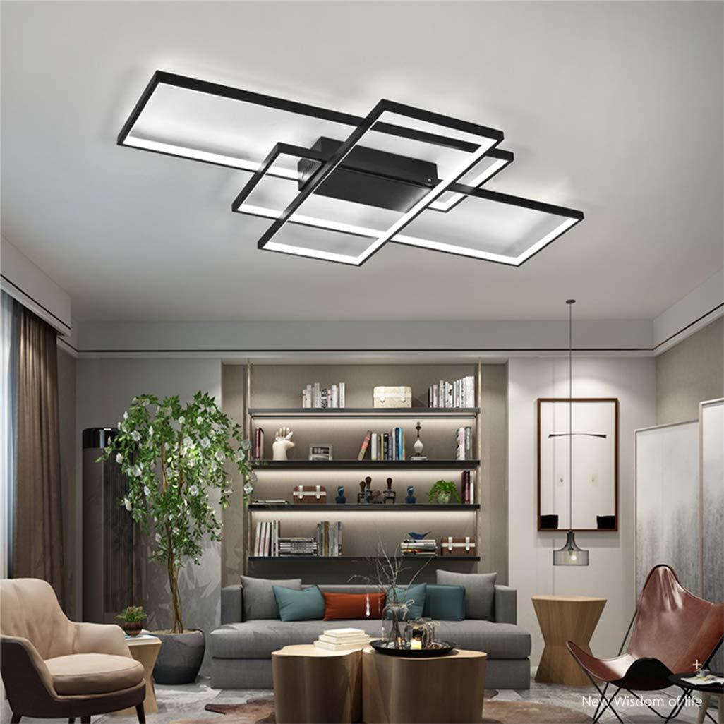 GHY LED-Deckenleuchte Wohnzimmer Lampe Design Rechteckige Deckenlampe Metall Acryl Küche Schlafzimmer Energiesparende Dekorative Beleuchtung,Schwarz,140 * 80CM/115W