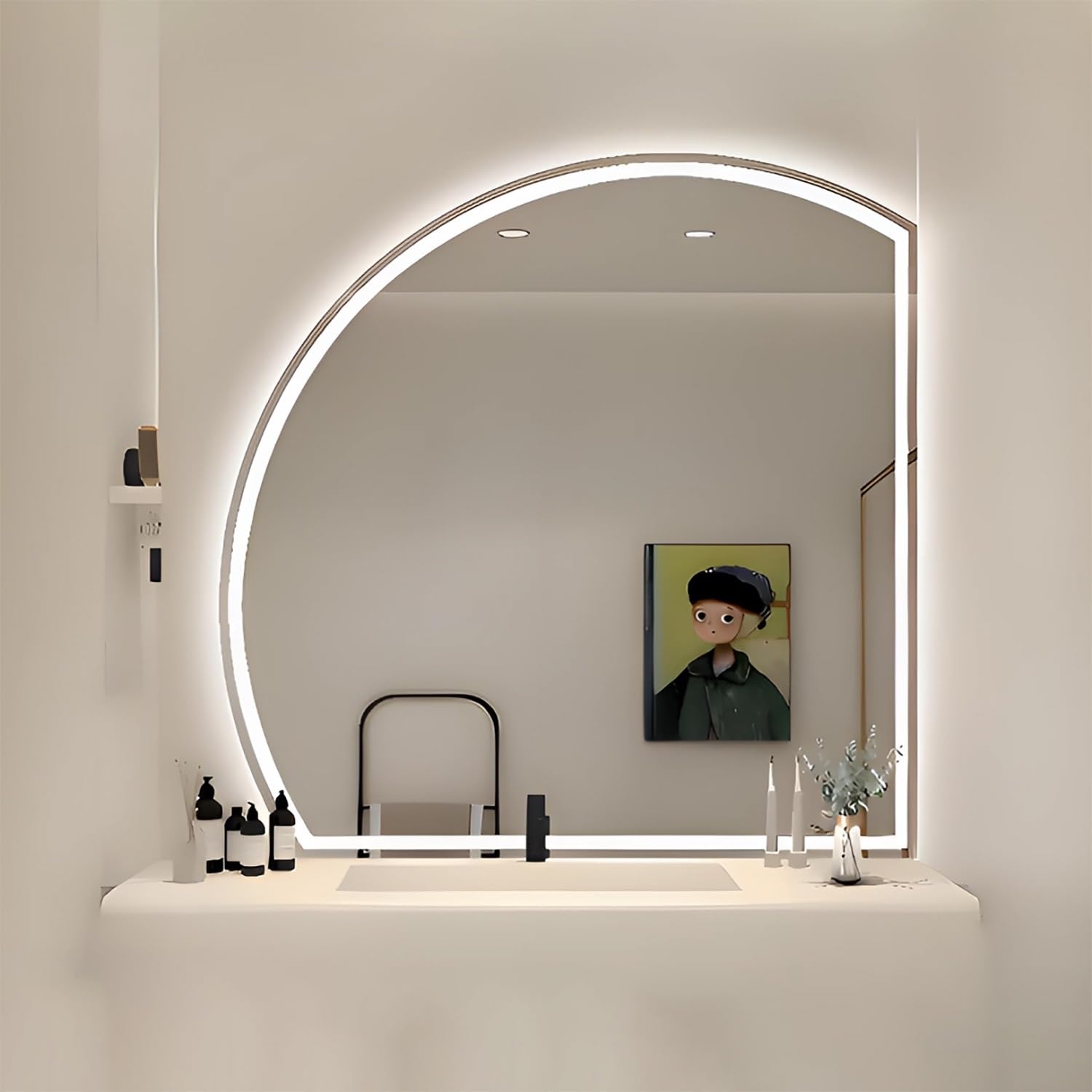 Miroir de salle de bain LED demi lune de 70cm avec anti-buée
