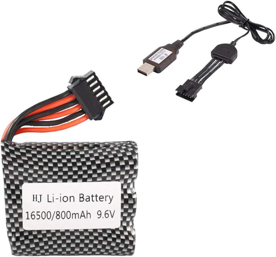 hj Black SM6P Plug 800mAh 9.6V 20C Rechargeable Lithium Battery with Charging USB Cable for High Speed RC Car S911 S912 9115 9116 9120 Remote Control Toy or RC Boat Plane Drone Monster Truck