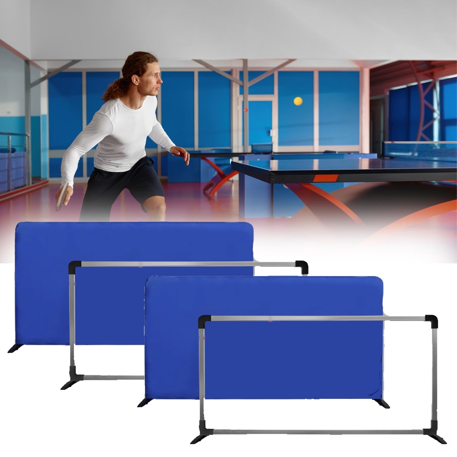 200cm Barierka Do Tenisa Stołowego, Ogrodzenie Z Ogranicznikiem Do Tenisa Stołowego, Zmontowane Ogrodzenie Kortu Do Treningu(Blue)