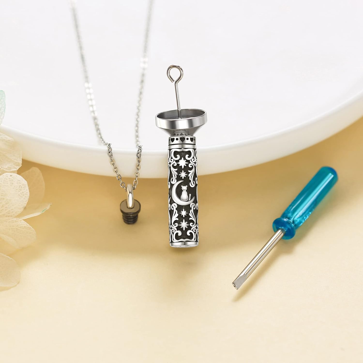 Urn Necklace for Ashes 925 Sterling Silver Cat/Fox/Dog/Opal/Guitar Pet Cremation Memorial Keepsake Jewelry for Ashes for Women