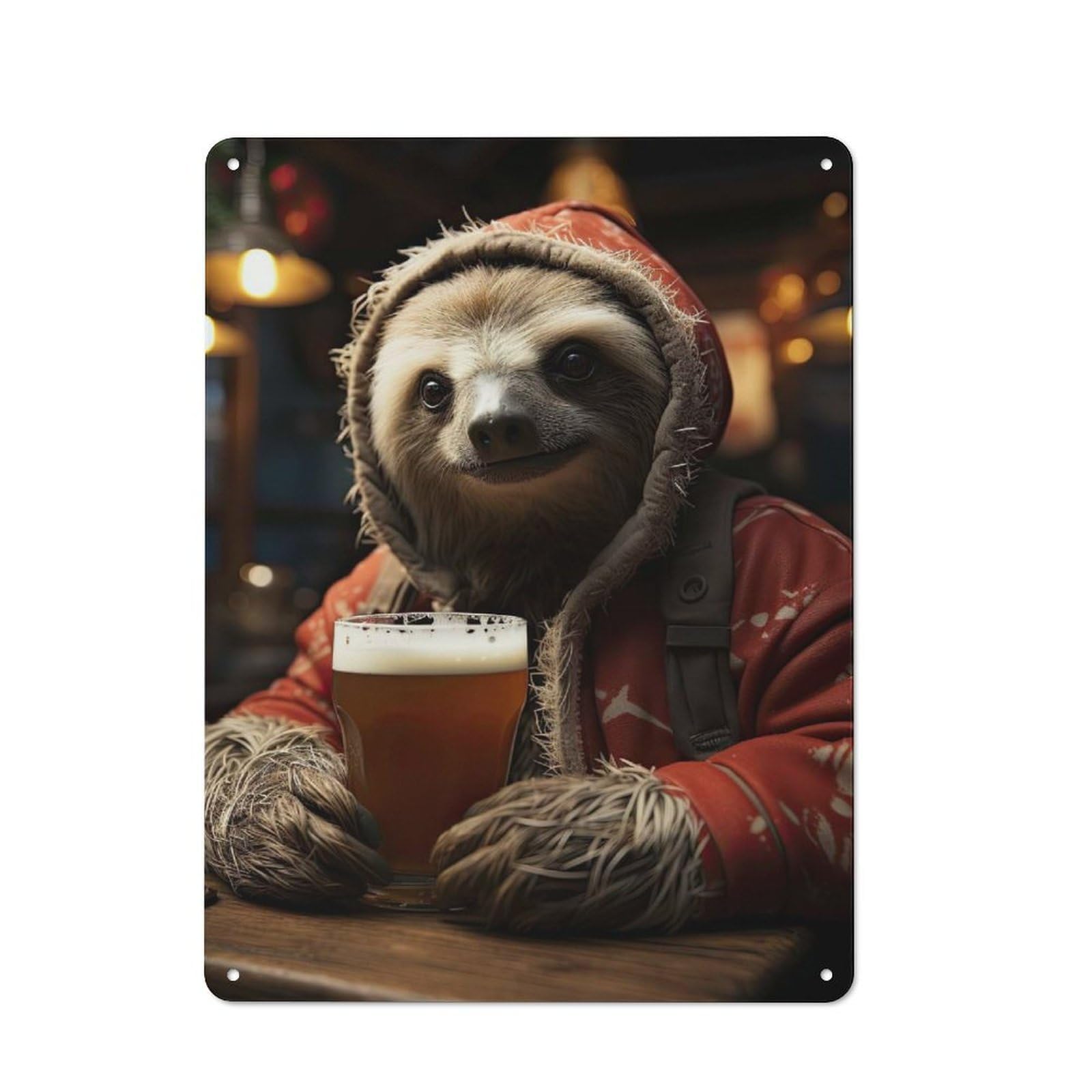 Junmoney Holiday Beer Sloth Shop Front Style Cafe Metal Sign 40X30cm Featuring Restaurant Wall Art For Takeaway, Bar, Kitchen Or Counter Area