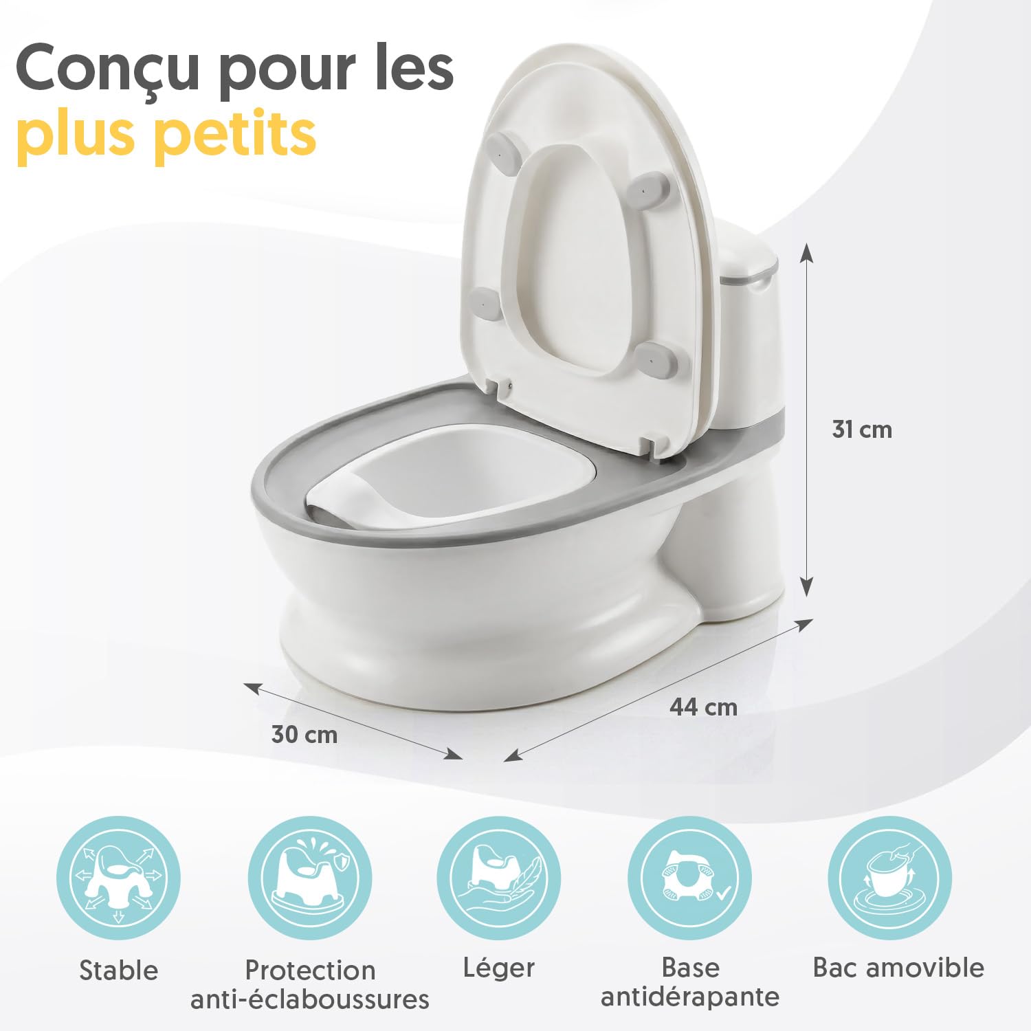 Interbaby Pot Bébé Toilette Musical avec Bruit de Chasse d'Eau | Pot Enfant | Apprentissage de la Propreté avec Lumière & Porte-Papier | Antidérapant, Cuvette Amovible | dès 18 Mois