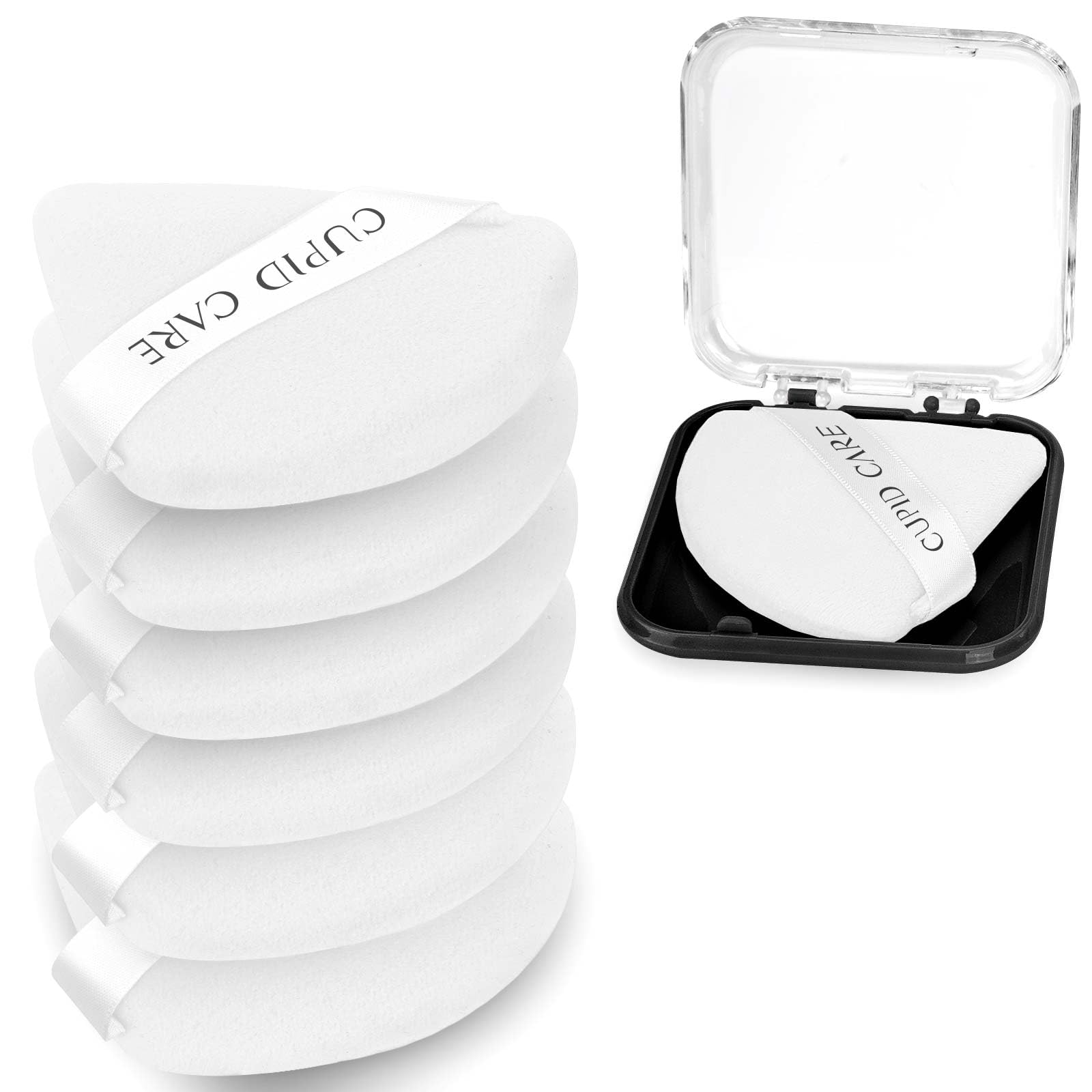 6 Pcs Triangle Powder Puff with 2 Travel Cases, Setting Powder Puffs for Face Powder and Foundation, Velour Makeup Puff for Loose Powder Body Powder, Skin-Friendly, Beauty Makeup Tools