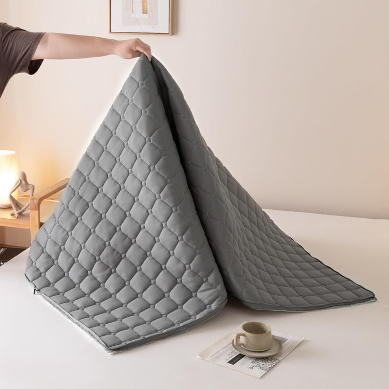 Weicher, waschbarer, wasserdichter Matratzenschoner, verdickt, grau, 200 x 220 + 15 cm, ideal zur Linderung von Allergien und Flecken.