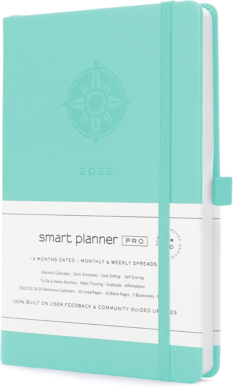 Smart Planner Pro – A5 Size 8.6 x 5.7 Inches – Full Year Agenda 2023 Dated Daily Planner – Goal Tracking and Time Management Planner, 3 Bookmarks, Elastic Closure, Pen Loop – Award-Winning Planners and Organizers (Turquoise)