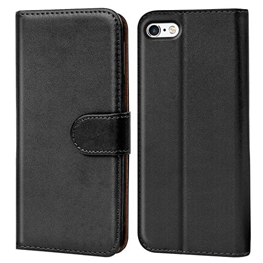 Verco plånbok för iPhone 5S skal, iPhone SE skal (1. Generation) mobilskal skyddsfodral väska för Apple iPhone 5 / 5S / SE Case med korthållare av pu läder, Svart