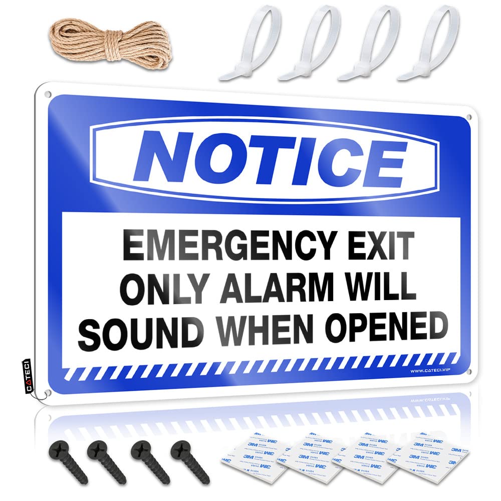 Vintage Metal Signs Funny Notice Emergency Exit Only Alarm Will Sound When Opened Tin Sign Backyard Bar Sign Funny Camping Signs(30X40CM)
