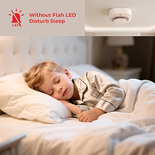 Miniatura 7 de Detector de humo, alarmas de incendio alimentadas por batería para el hogar, sensor de 10 años de vida fotoeléctrica alarma de humo con botón de