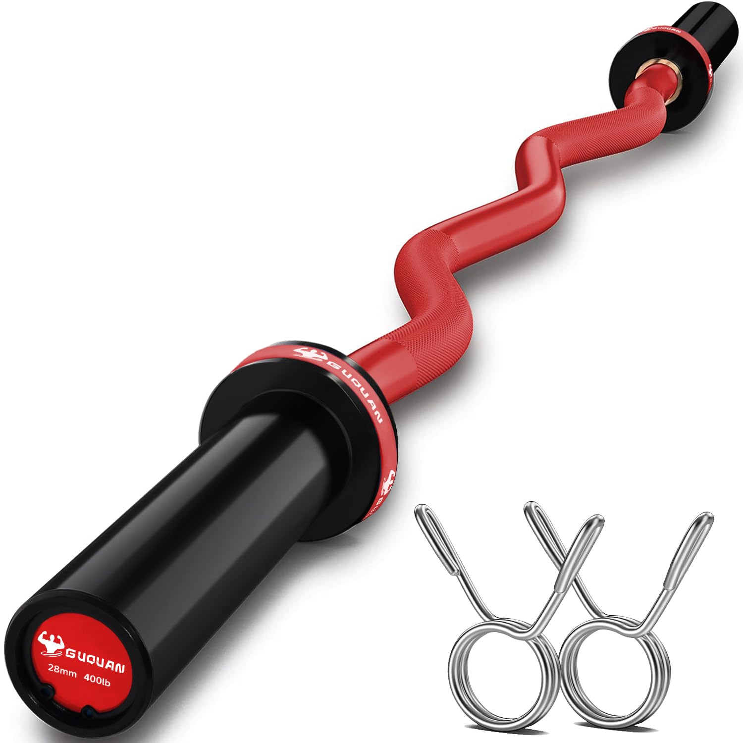 GUQUAN Olympic EZ Curl Barbell Bar, 400LBS Weight Capacity Olympic Curl Bar, 4ft Barbell Weight Bar with Knurled Grip for 2 Inch Weight Plates, Hip Thrusts,Squat,Biceps-Home Gym Weight Bar